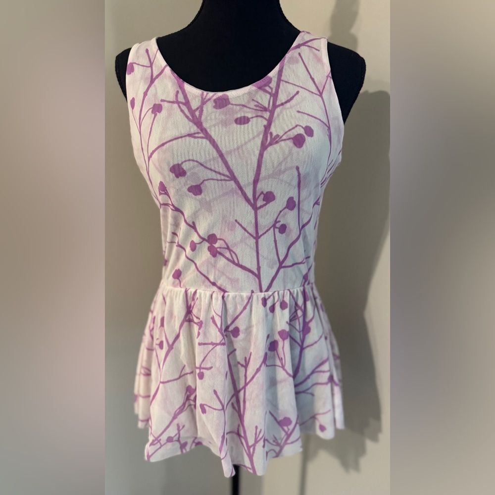 Sweet Pea White & Purple Sleeveless Top retro pop soft‎ grunge Y2K aesthetic Med